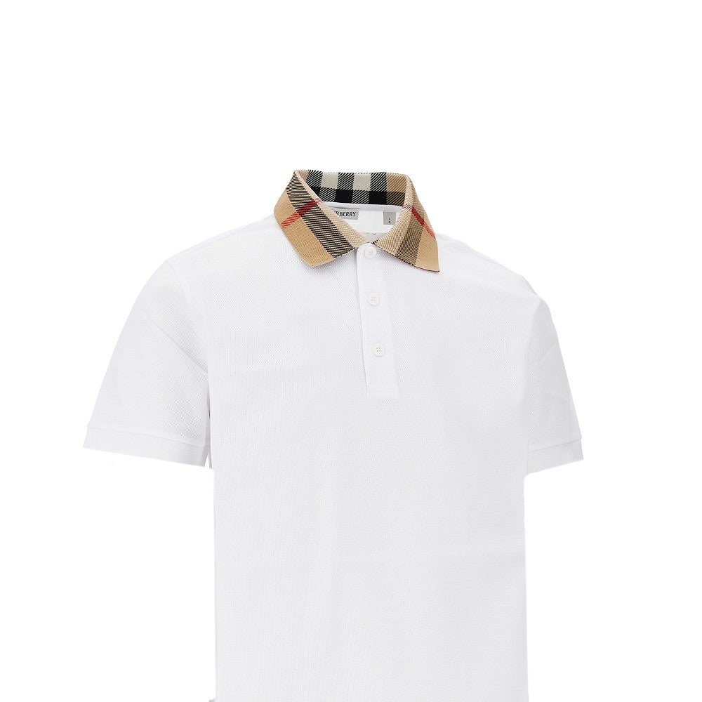 Polo in piquet con colletto Burberry Check