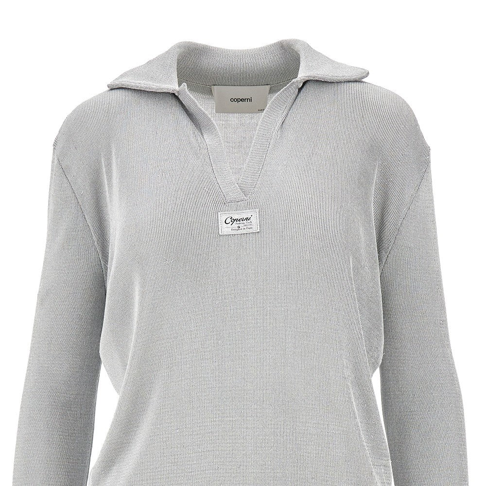 Metallized viscose polo shirt