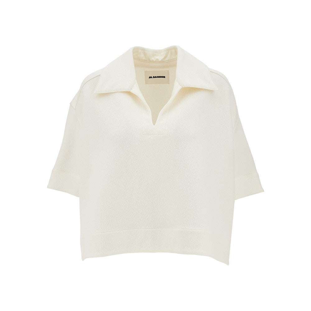 Textured viscose blend polo shirt