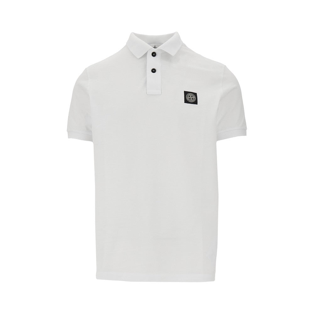 Stretch pique polo shirt with logo patch