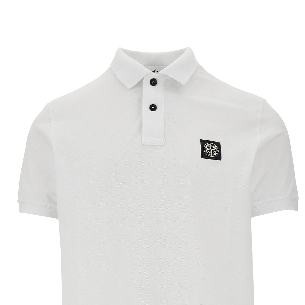 Stretch pique polo shirt with logo patch