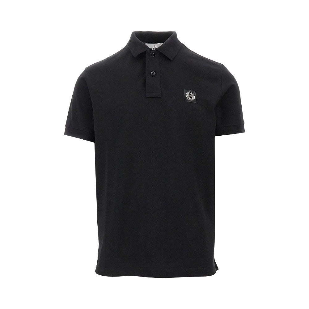 Stretch pique polo shirt with logo patch