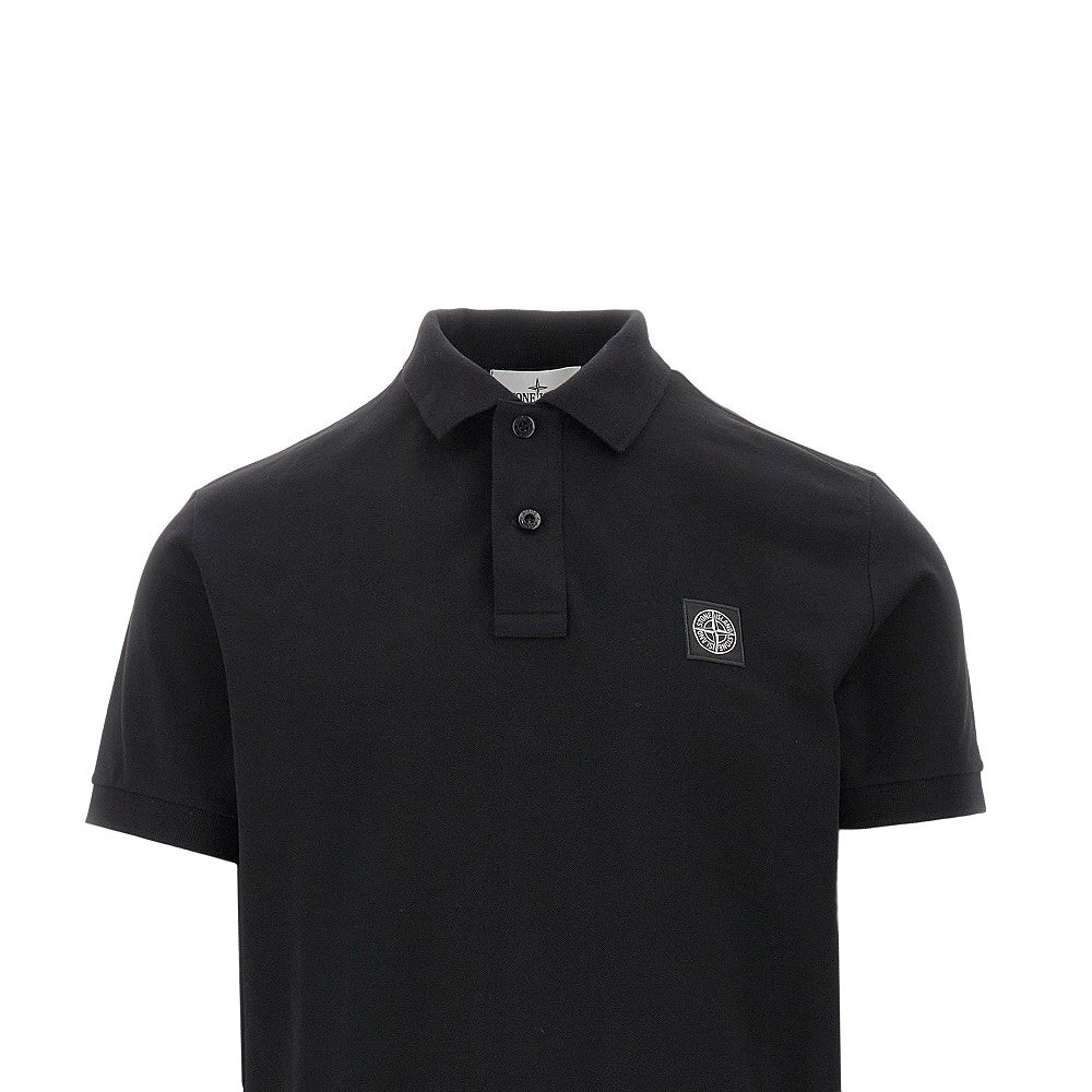 Stretch pique polo shirt with logo patch