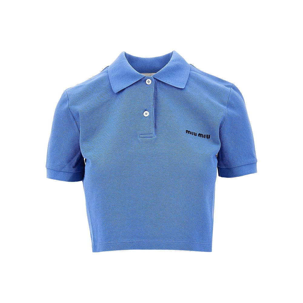 Polo cropped in piquet con logo ricamato