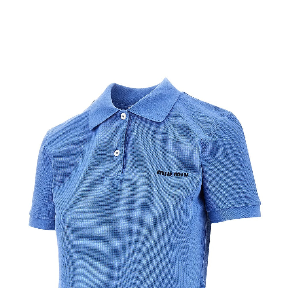Polo cropped in piquet con logo ricamato