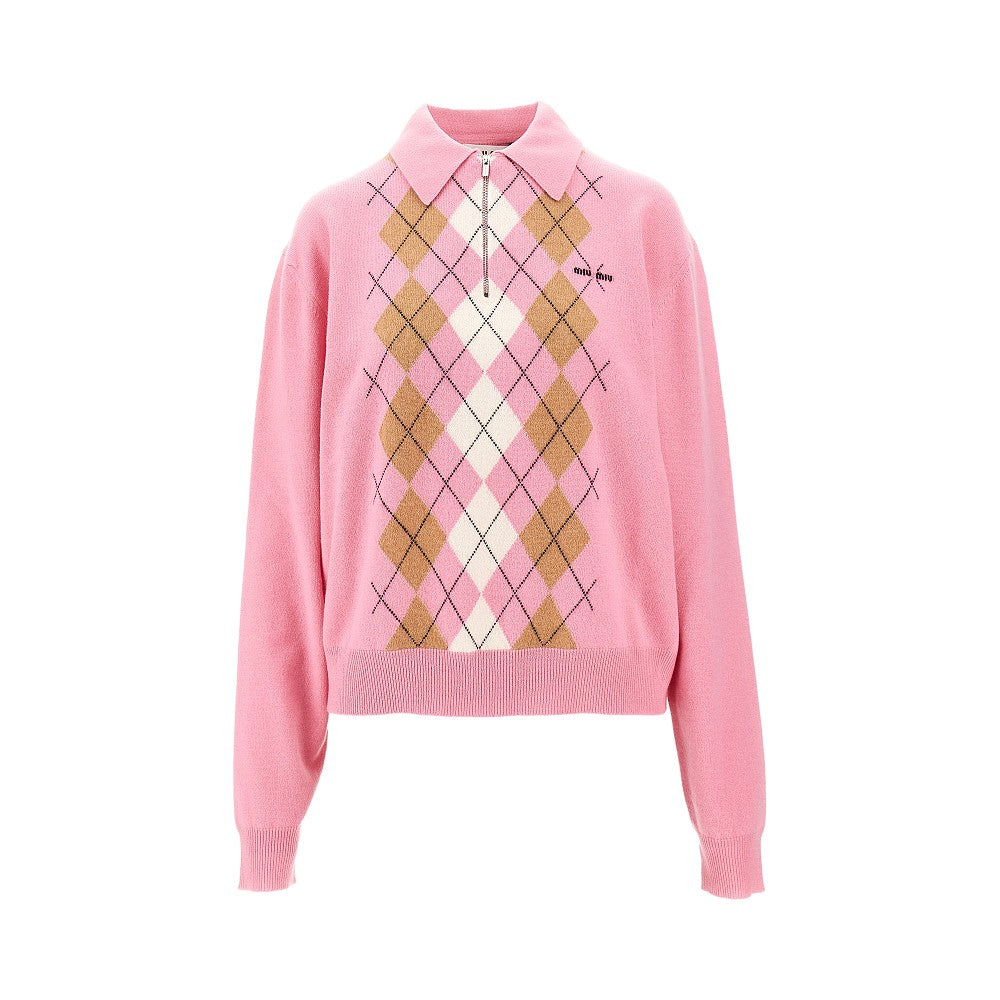 Polo in cachemire con mezza zip
