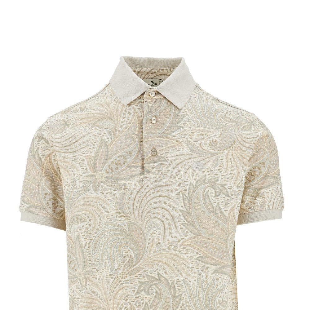 Floral Paisley print piquet polo shirt
