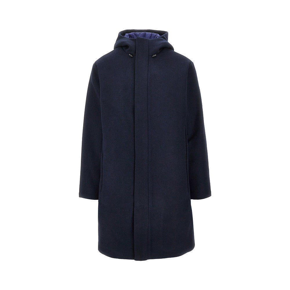 Padded wool-blend hooded parka coat