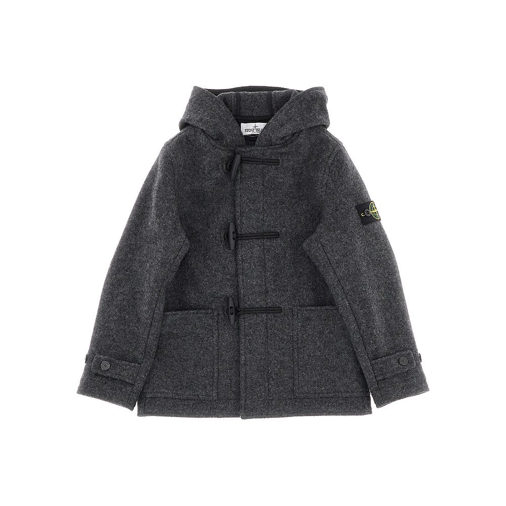 Wool-blend duffle coat with logo badge