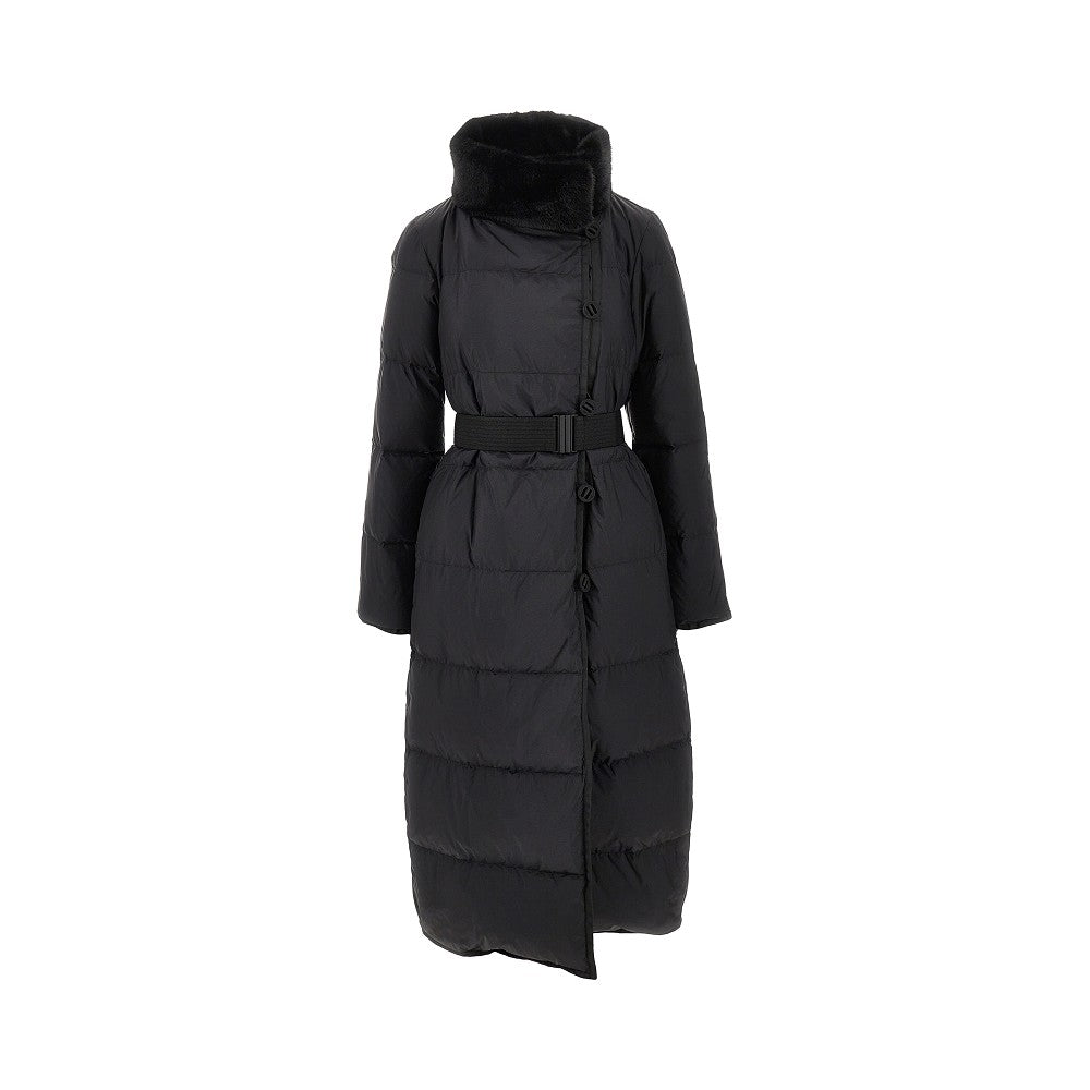 Recycled nylon reversible long down jacket