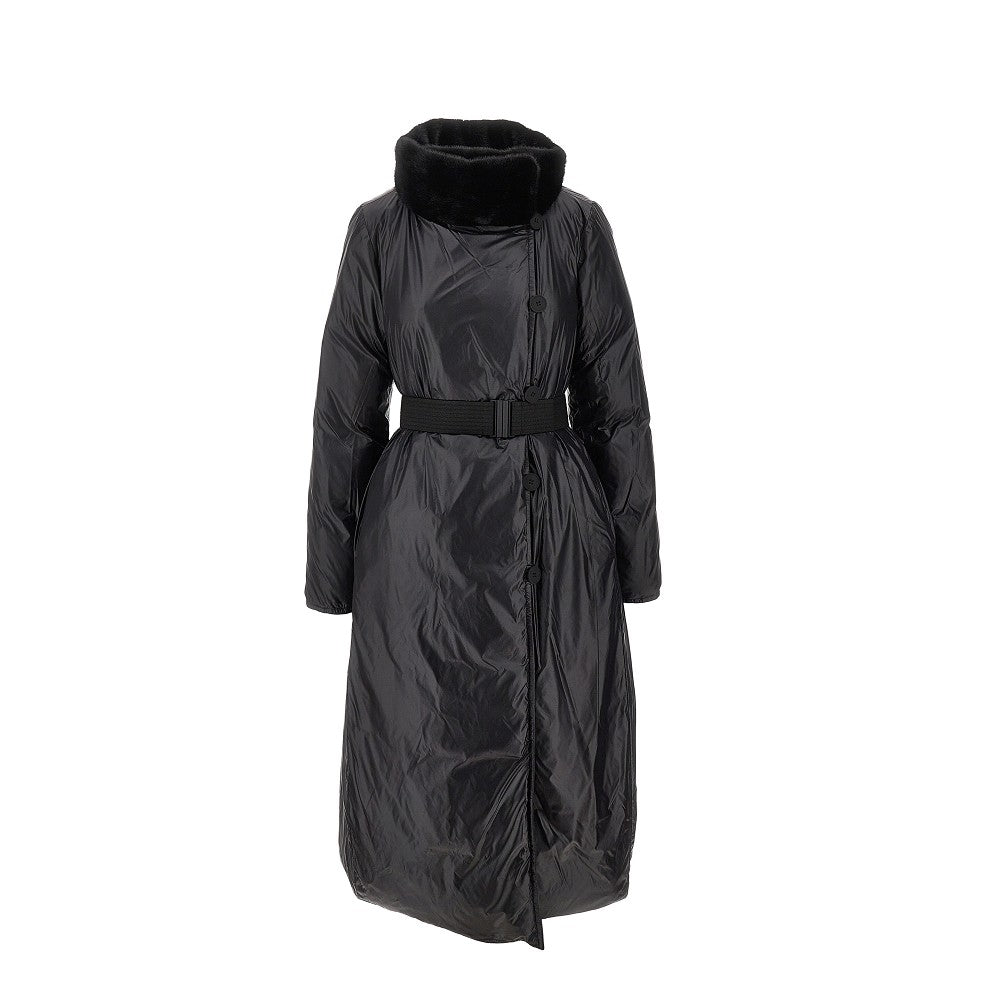 Recycled nylon reversible long down jacket