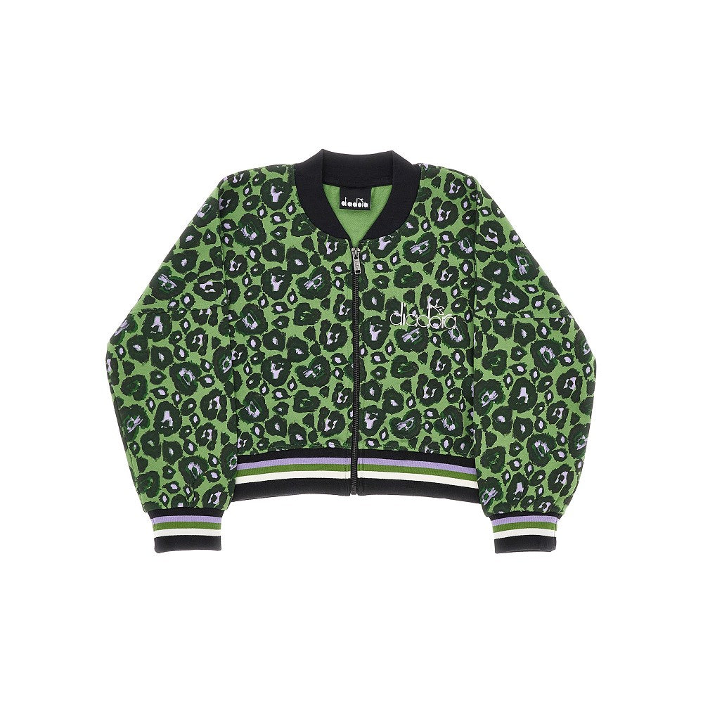 Leopard pattern full-zip cropped sweatshirt