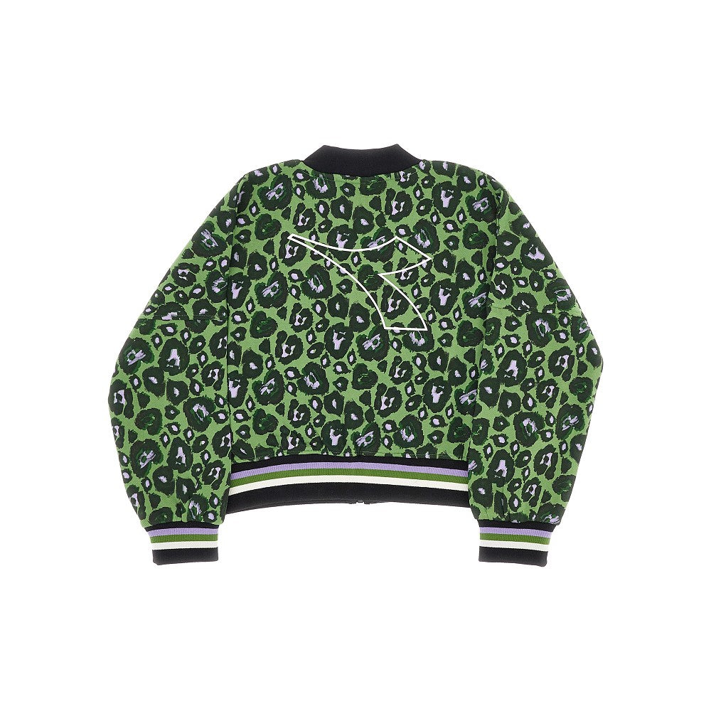 Leopard pattern full-zip cropped sweatshirt