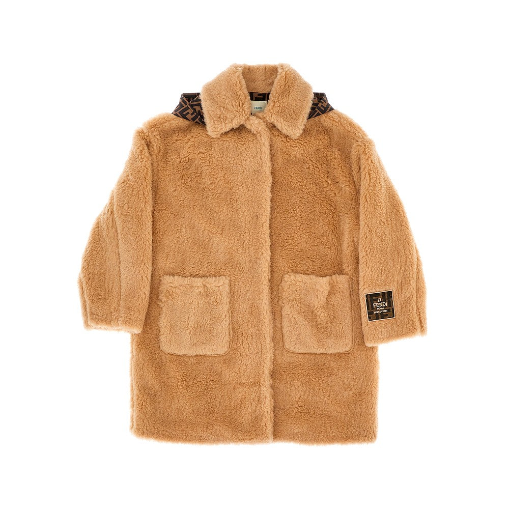 Cappotto in finta pelliccia con cappuccio FF