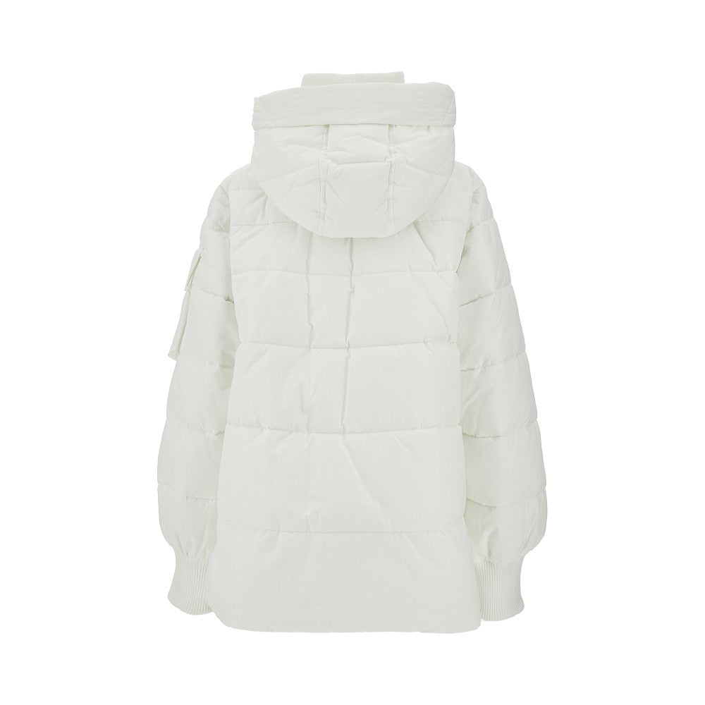 A-line down jacket with logo patch