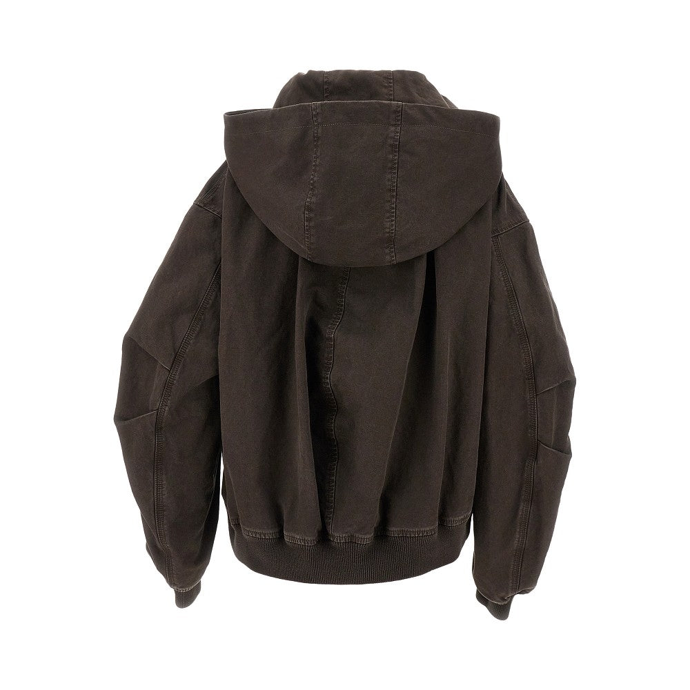 Cotton gabardine hooded bomber jacket
