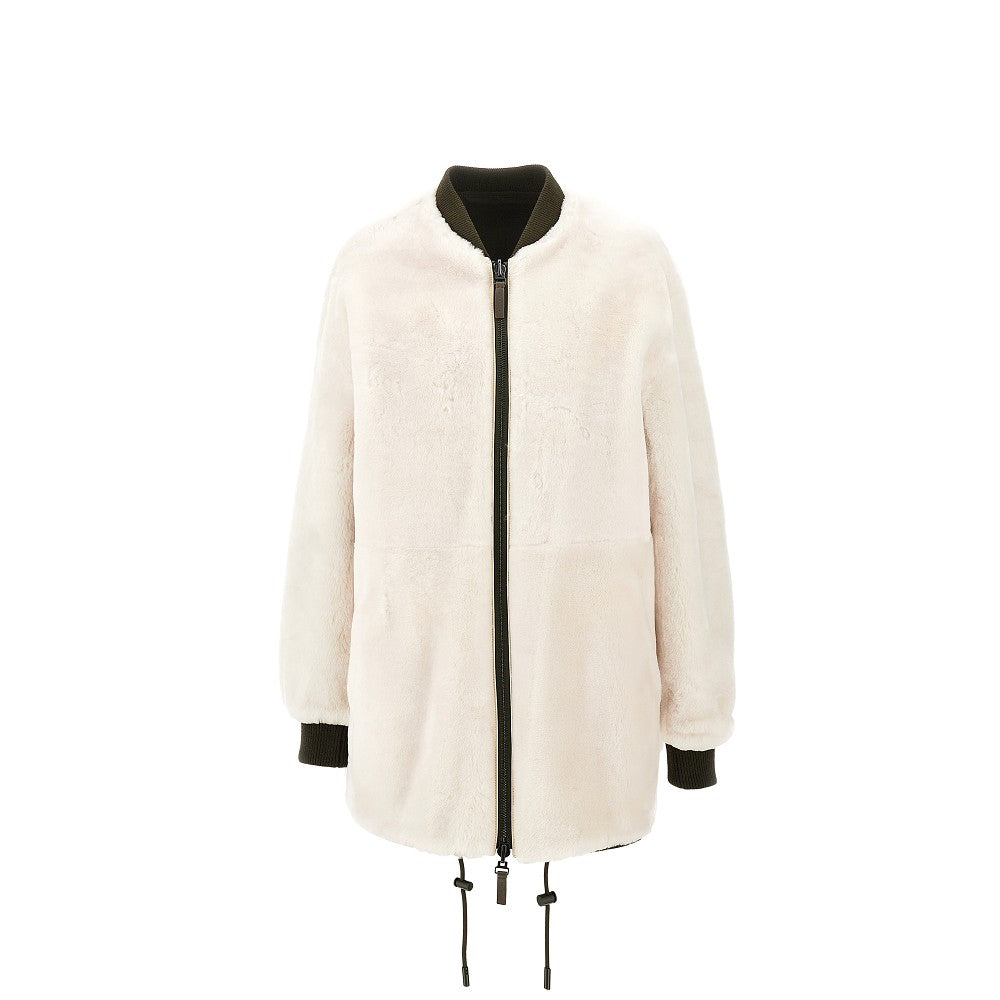 Blouson reversibile in shearling e twill