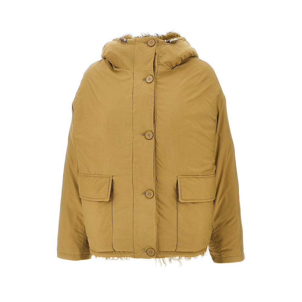 Parka corto in nylon e shearling