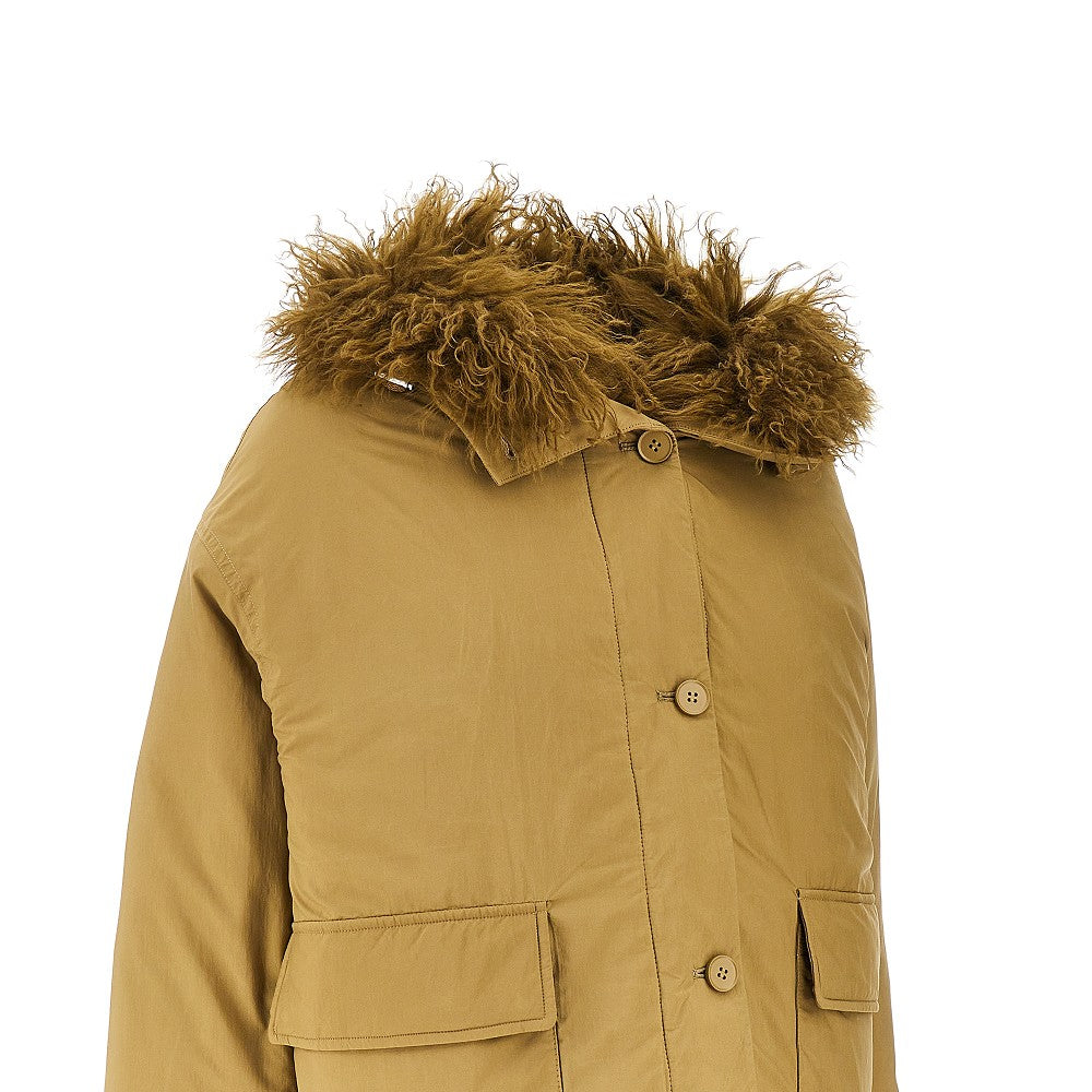Parka corto in nylon e shearling