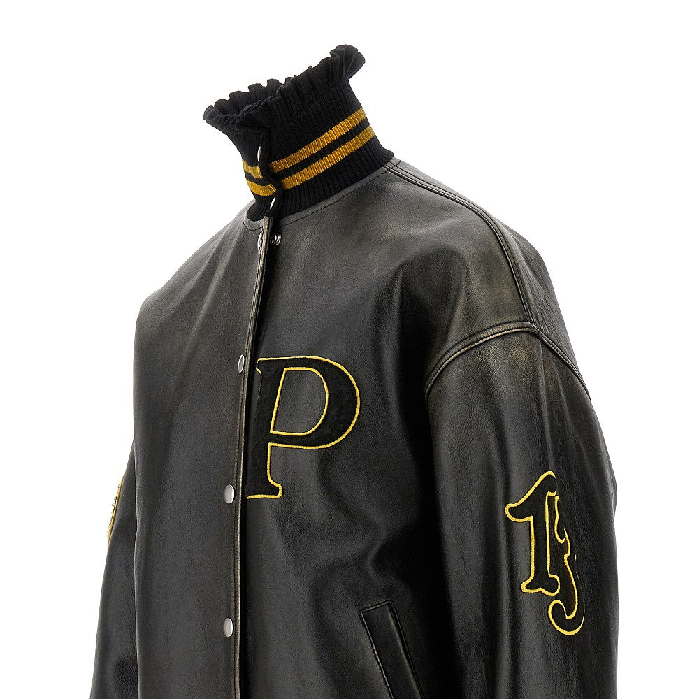 Leather bomber jacket with patches