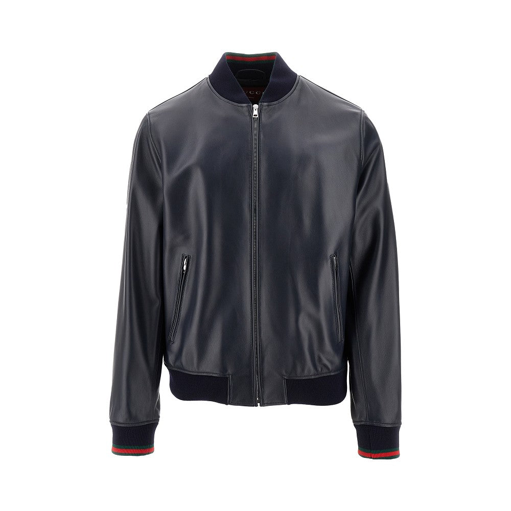 Nappa leather bomber jacket with logo