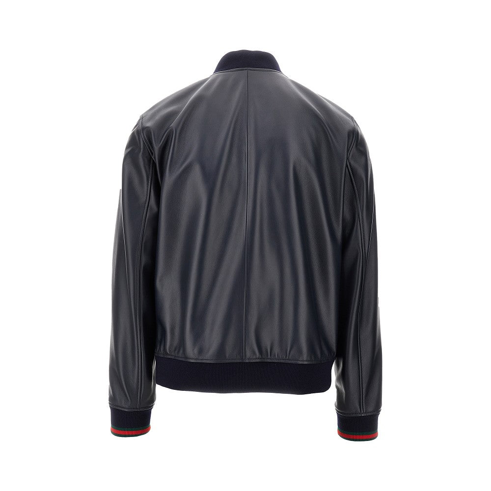 Nappa leather bomber jacket with logo