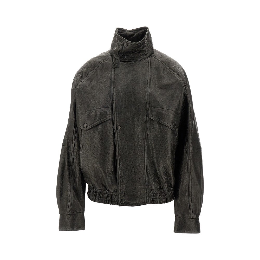 Oversized leather bomber jacket