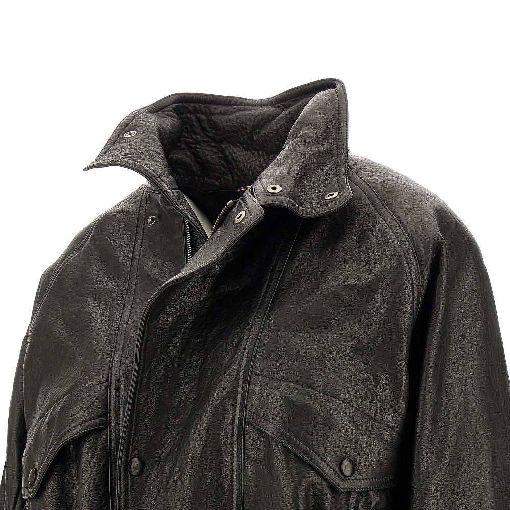 Oversized leather bomber jacket