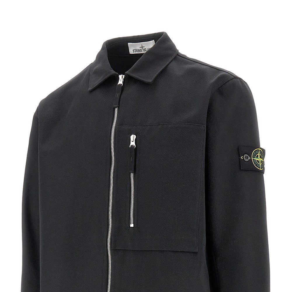 Overshirt in gabardine con badge logo