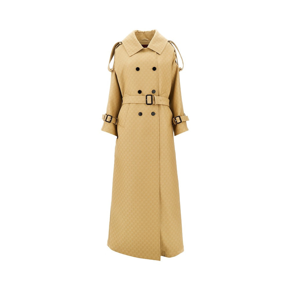 GG jacquard wool and silk long coat