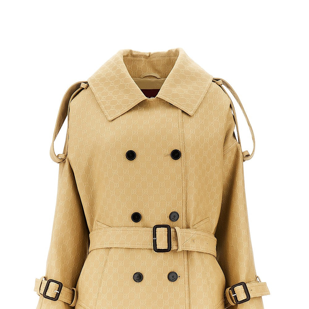 GG jacquard wool and silk long coat