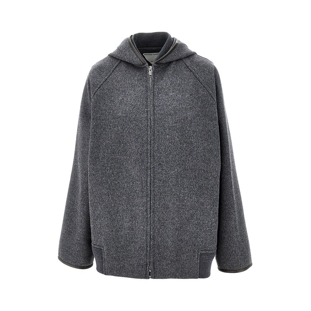 Double wool blouson jacket with leather trims