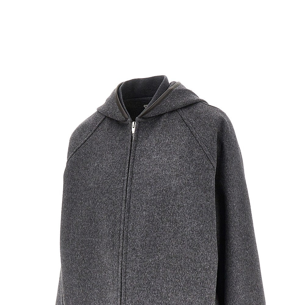 Double wool blouson jacket with leather trims