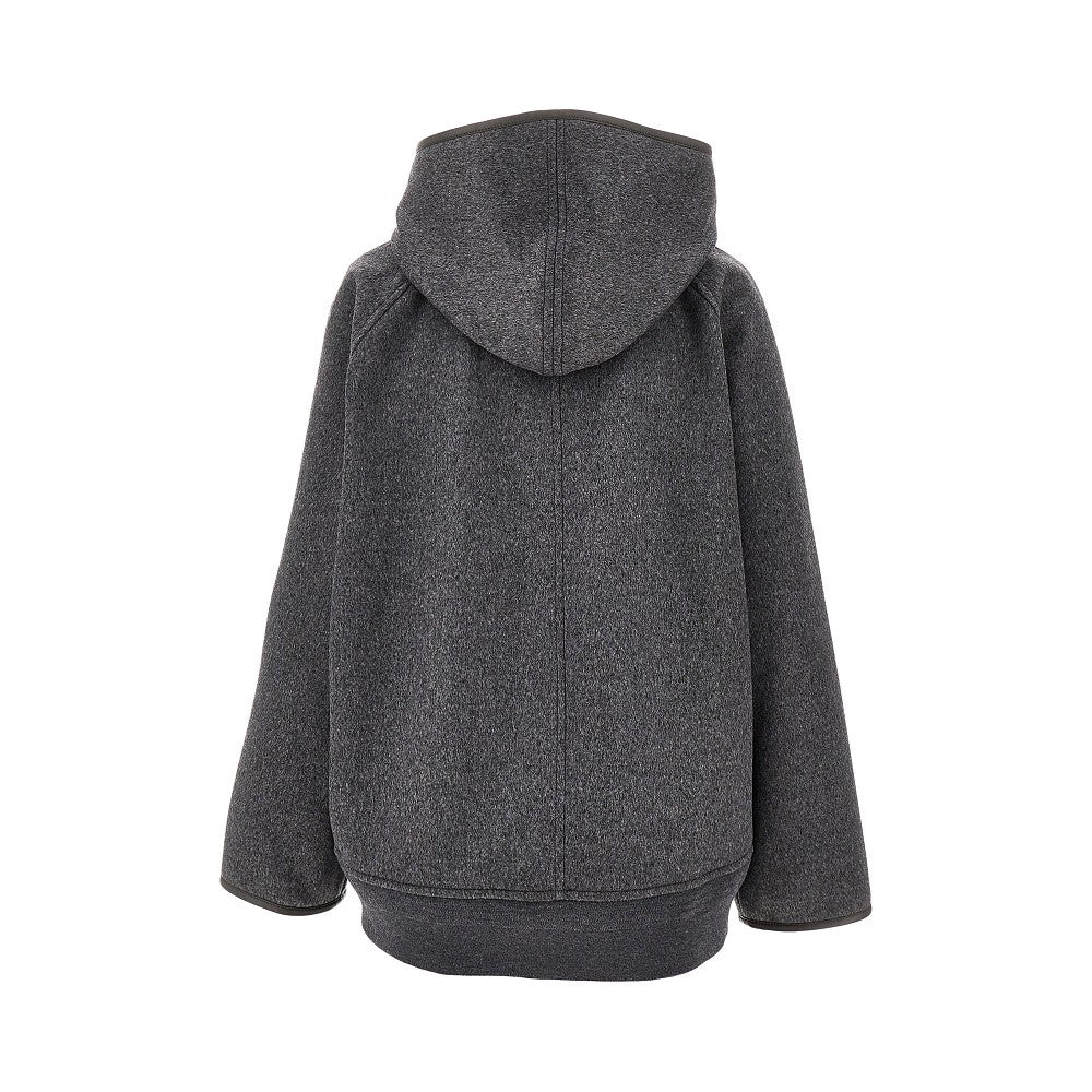 Double wool blouson jacket with leather trims