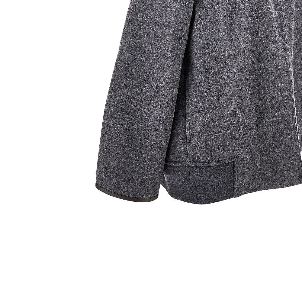Double wool blouson jacket with leather trims