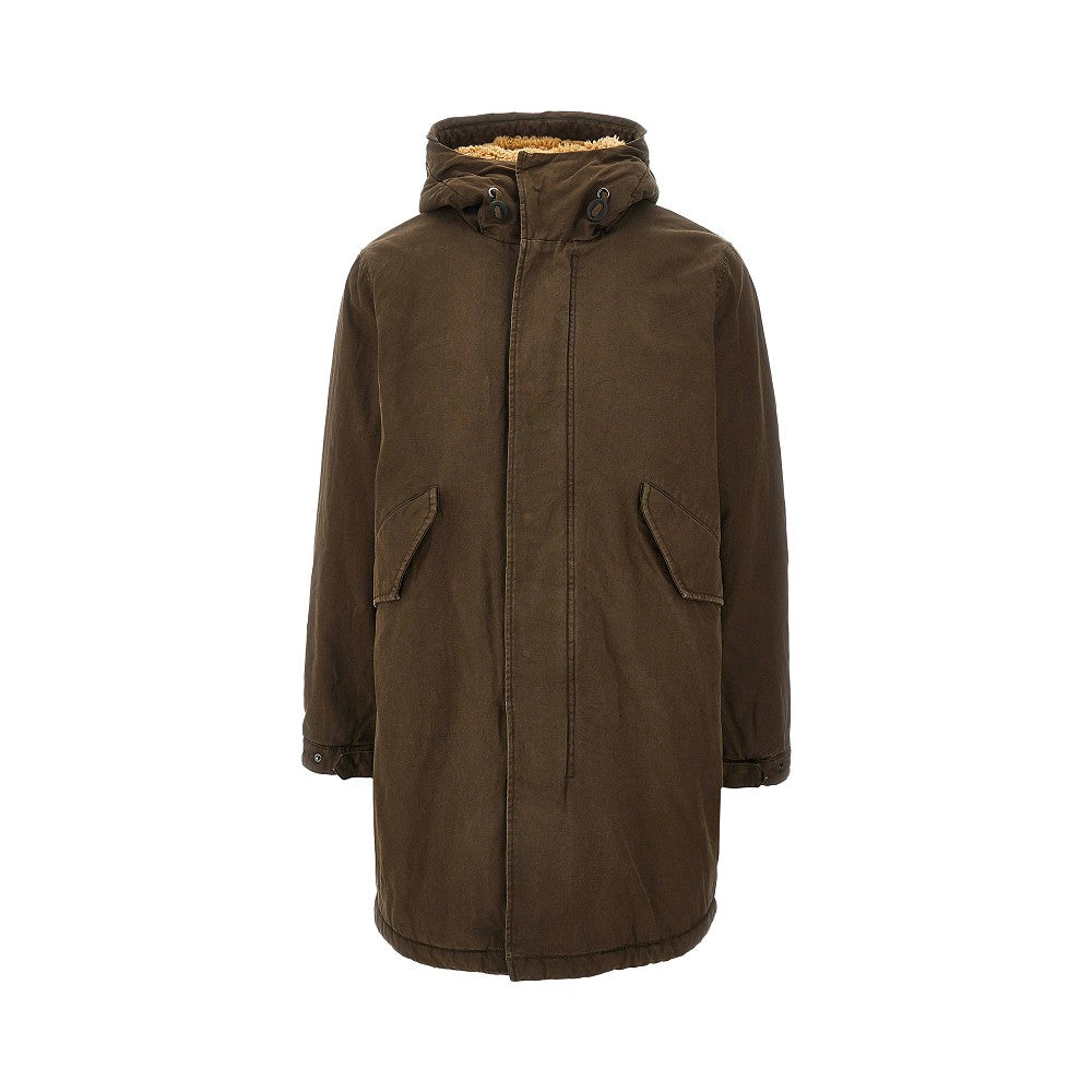 Cotton parka coat with faux shearling lining
