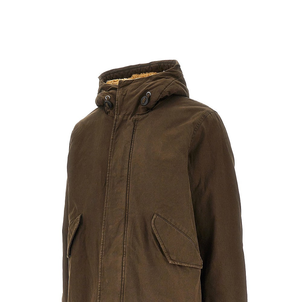 Cotton parka coat with faux shearling lining