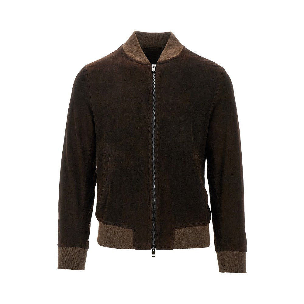 Washed suede leather bomber jacket