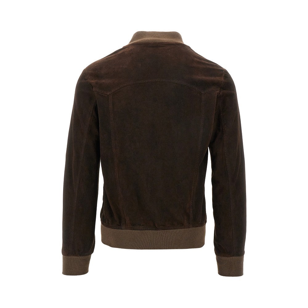 Washed suede leather bomber jacket