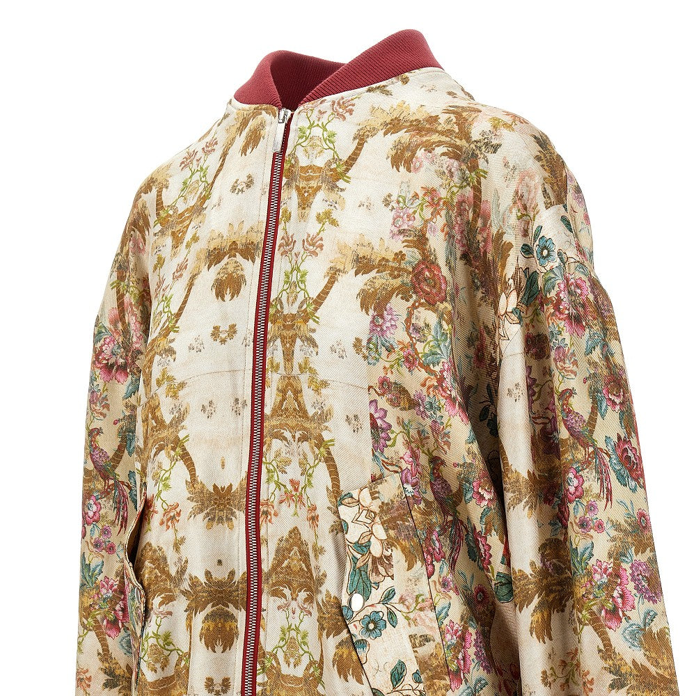 Printed silk-blend oversized bomber jacket
