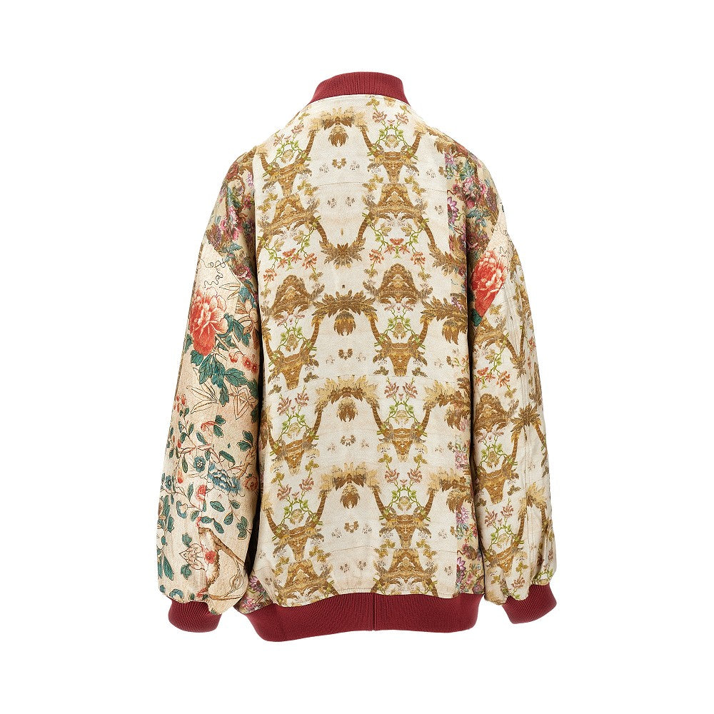 Printed silk-blend oversized bomber jacket