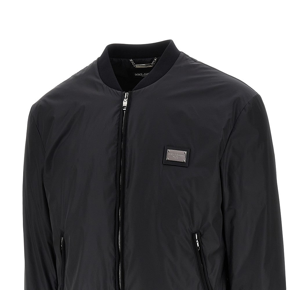 Bomber in nylon con placca logo