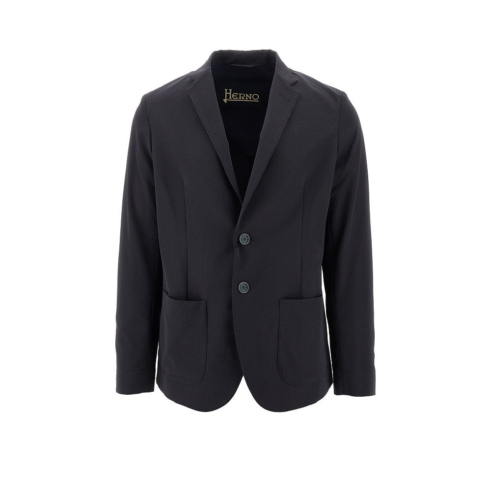 Technical seersucker single-breasted jacket