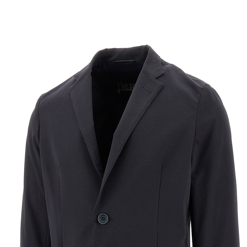 Technical seersucker single-breasted jacket