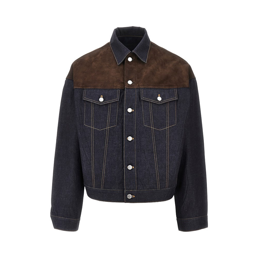 Blouson in denim e pelle scamosciata