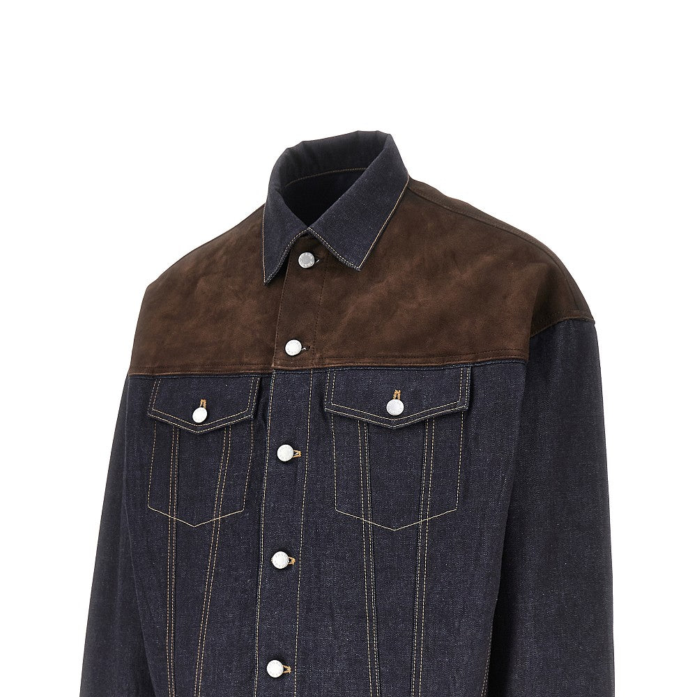 Blouson in denim e pelle scamosciata
