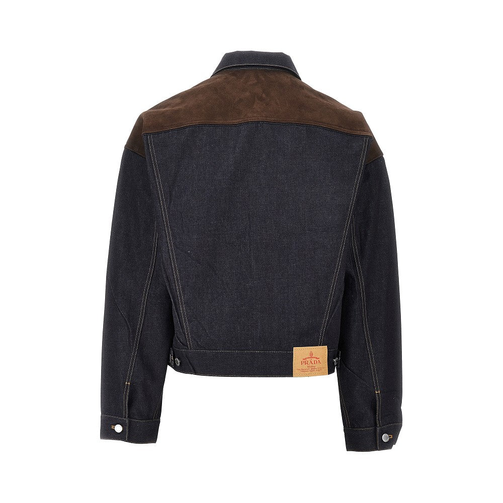 Blouson in denim e pelle scamosciata