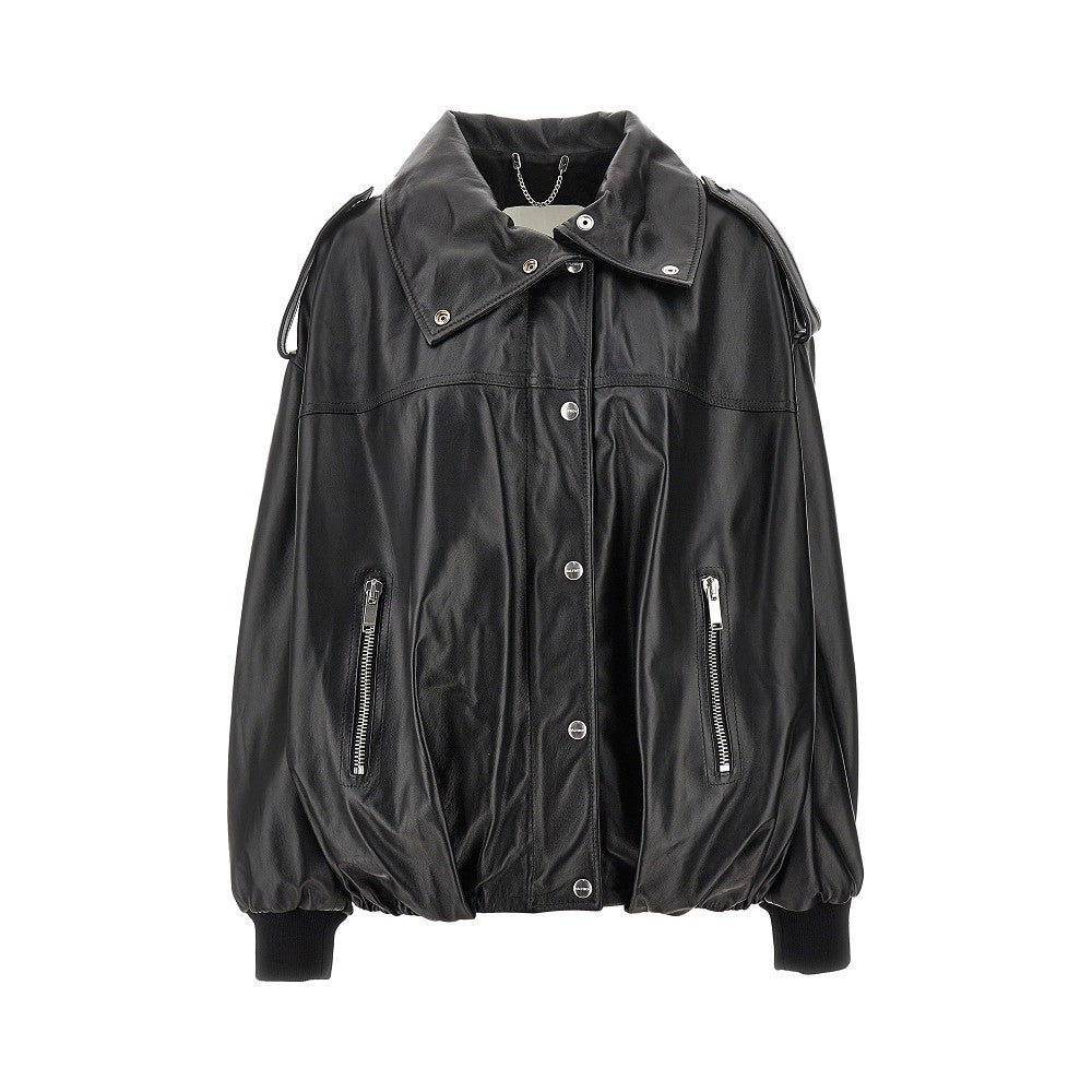 Leather oversized bomber jacket