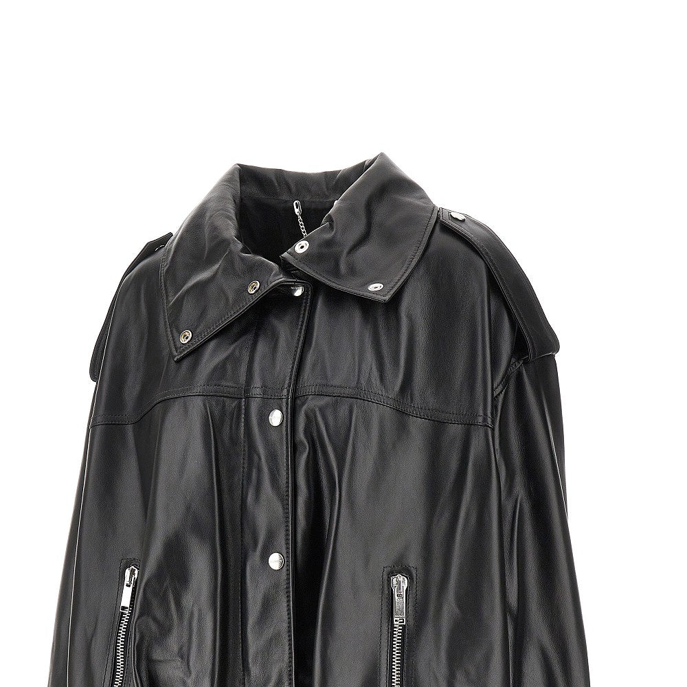 Leather oversized bomber jacket