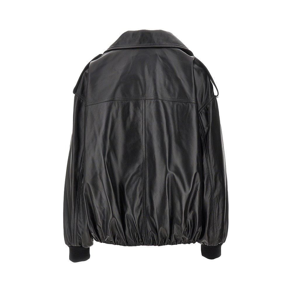 Leather oversized bomber jacket